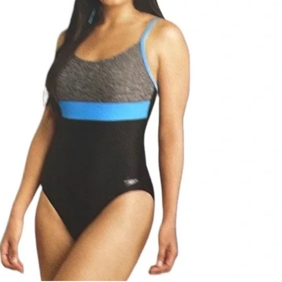 Speedo Black and Blue Performance One-Piece Swimsuit - Picture 1 of 10